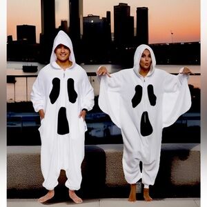 NEW Funzies One Piece Comfy GHOST Face XL Jumpsuit White Black Costume BOO